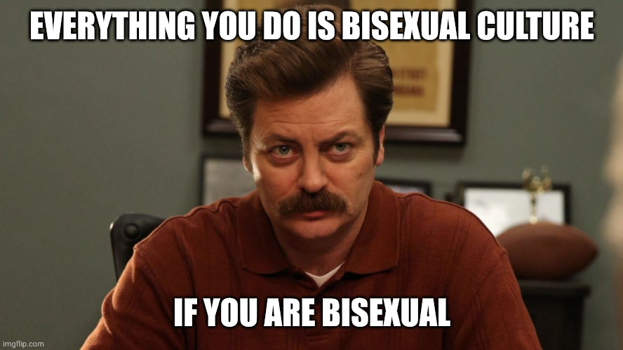 Ron Swanson reminding us, that everything you do is bisexual culture if you are bisexual