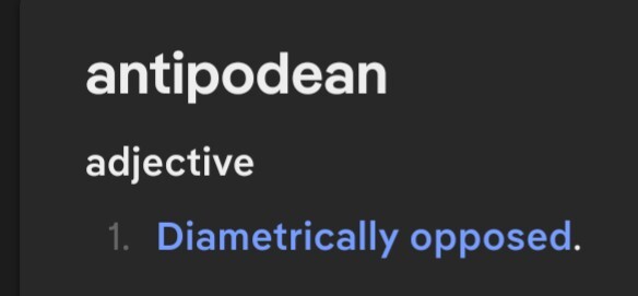 Screenshot of a DDG search for "antipodean"